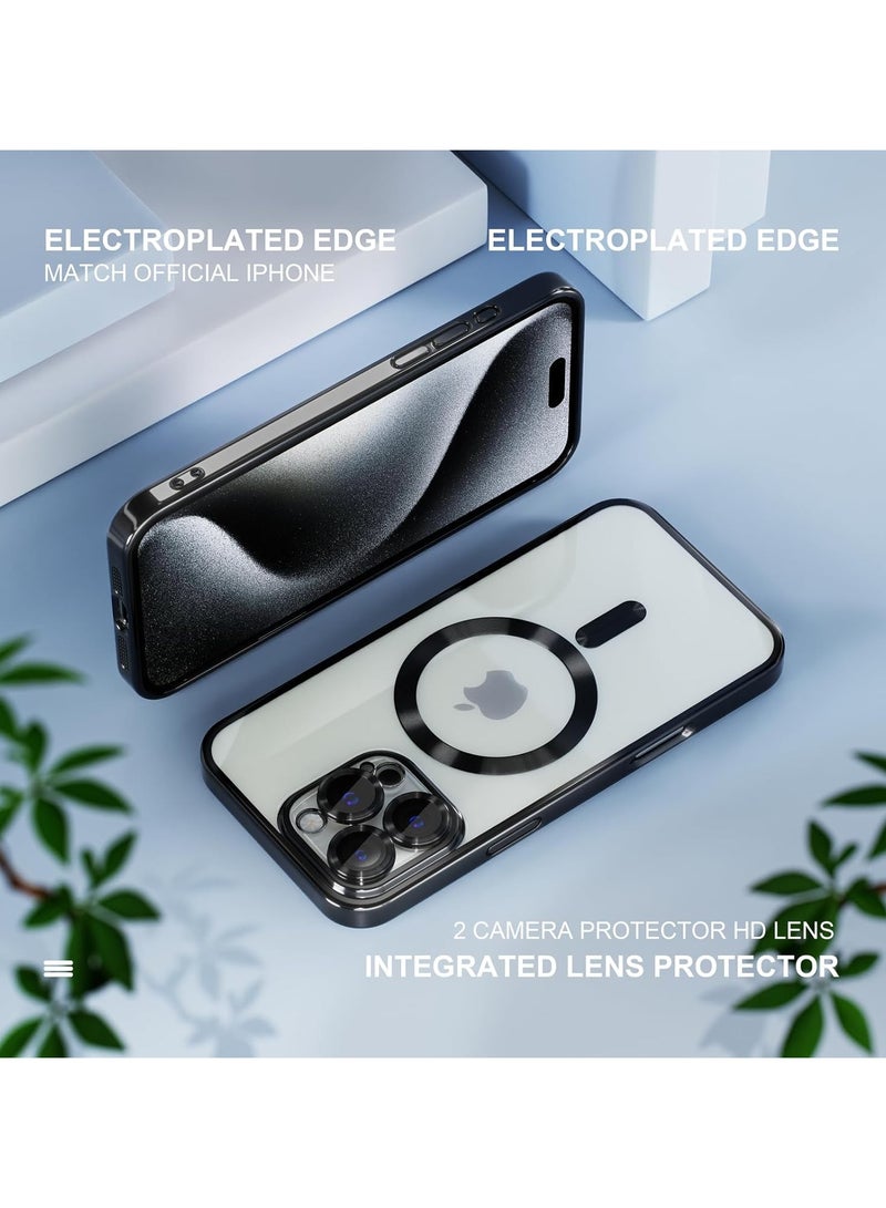For iPhone 16 Pro Max Case With MagSafe, Strong Magnet, 【Shockproof Thin Cover】 Full Camera Lens Protector, Plating Glossy Yellowing Resistant Shockproof Soft Protective Case Cover, Anti Scratch  Fingerprint, Black Clear - Image 3