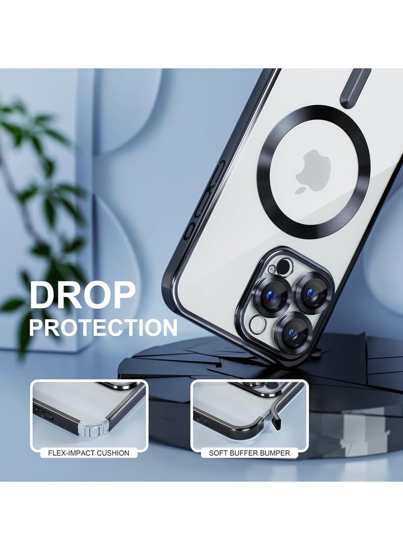 For iPhone 16 Pro Max Case With MagSafe, Strong Magnet, 【Shockproof Thin Cover】 Full Camera Lens Protector, Plating Glossy Yellowing Resistant Shockproof Soft Protective Case Cover, Anti Scratch  Fingerprint, Black Clear - Image 4