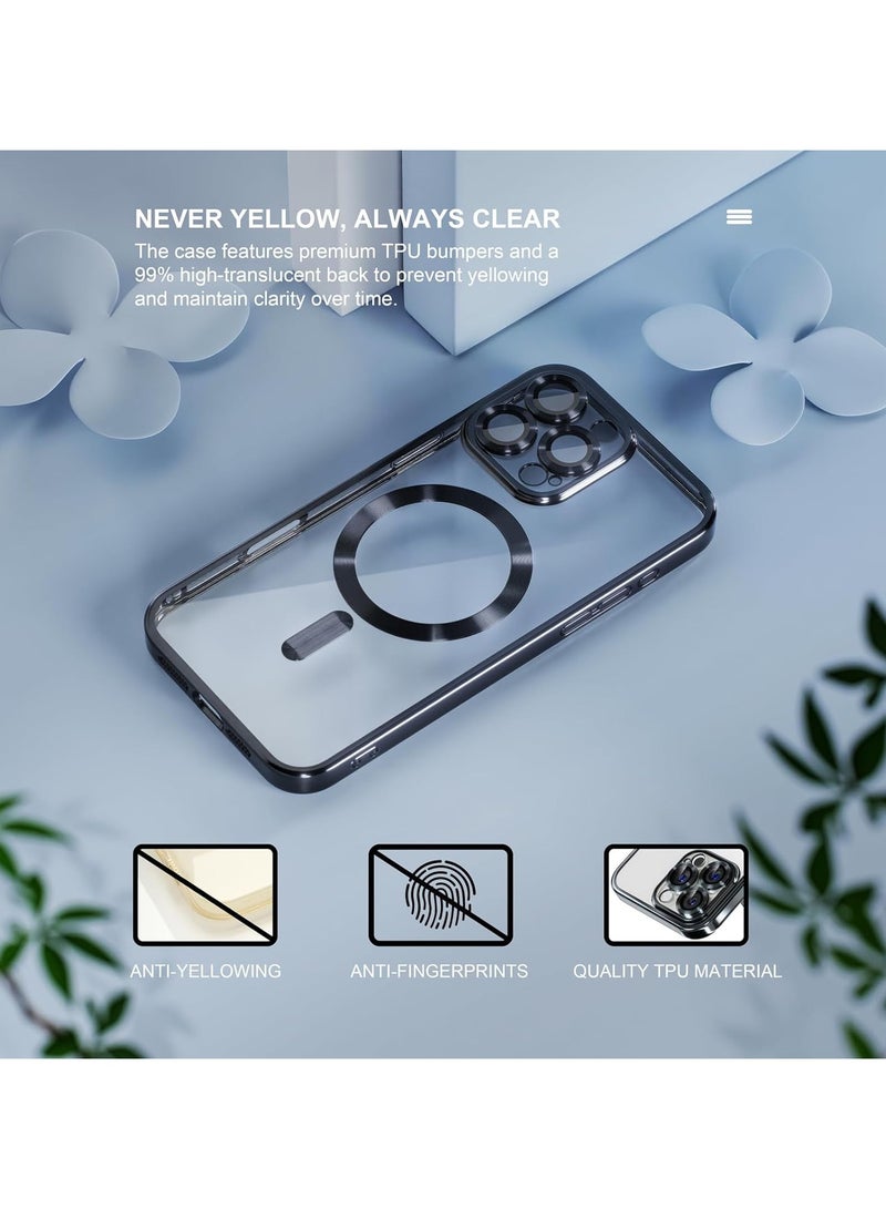 For iPhone 16 Pro Max Case With MagSafe, Strong Magnet, 【Shockproof Thin Cover】 Full Camera Lens Protector, Plating Glossy Yellowing Resistant Shockproof Soft Protective Case Cover, Anti Scratch  Fingerprint, Black Clear - Image 5