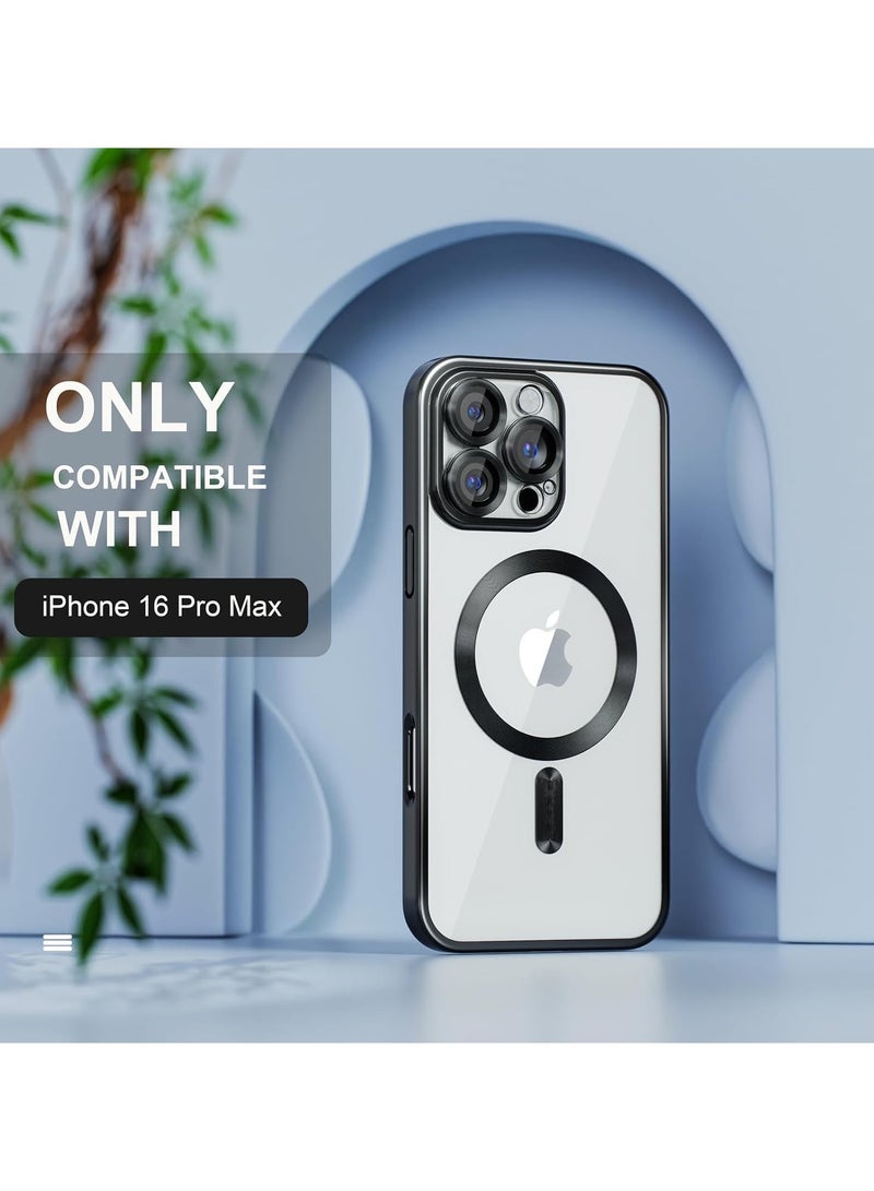 For iPhone 16 Pro Max Case With MagSafe, Strong Magnet, 【Shockproof Thin Cover】 Full Camera Lens Protector, Plating Glossy Yellowing Resistant Shockproof Soft Protective Case Cover, Anti Scratch  Fingerprint, Black Clear - Image 2