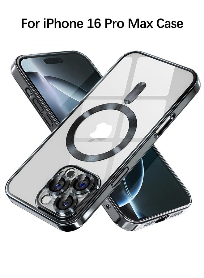 For iPhone 16 Pro Max Case With MagSafe, Strong Magnet, 【Shockproof Thin Cover】 Full Camera Lens Protector, Plating Glossy Yellowing Resistant Shockproof Soft Protective Case Cover, Anti Scratch  Fingerprint, Black Clear - Image 1