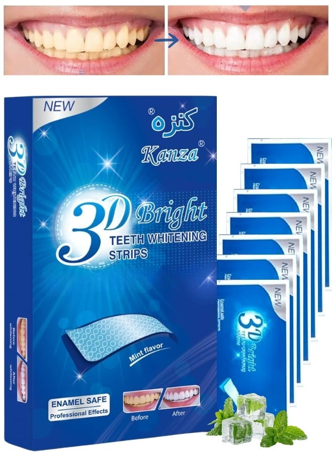 Kanza 3D Bright Teeth Whitening Strips Safe Formula 100% Genuine Branded  PAP+ Teeth Whitening Strips 7 Treatments Professional Teeth Whitener for Teeth Enamel & Stains Removal | Unisex - Image 1