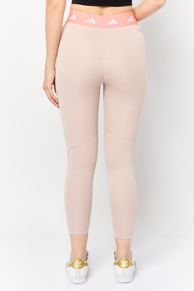 Adidas Women Tight Fit 7/8 Brand Logo Training Laggings, Beige - Image 3