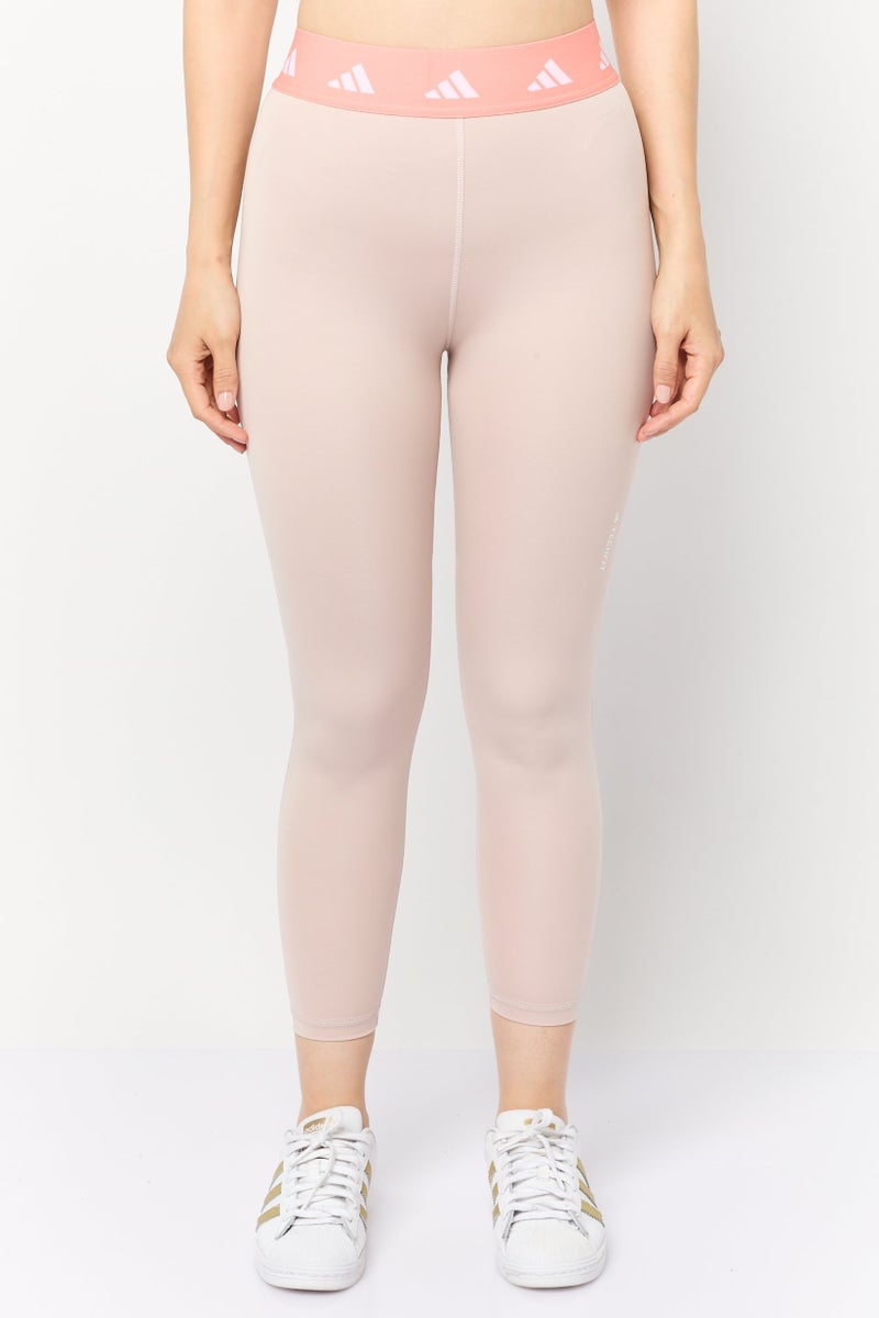 Adidas Women Tight Fit 7/8 Brand Logo Training Laggings, Beige - Image 1