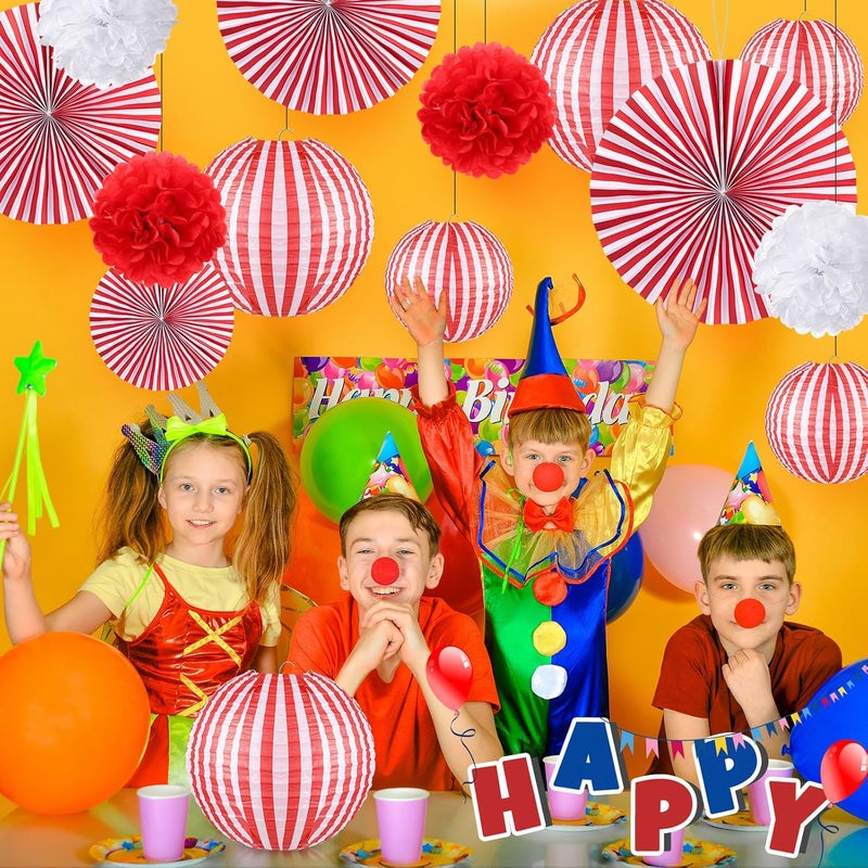 Hortsun 16 Pcs Carnival Circus Party Decorations Red and White Stripes Paper Lanterns Fans Paper Flowers for Carnival Circus Birthday Baby Shower Christmas Halloween Decoration 81216 Inch - Image 2