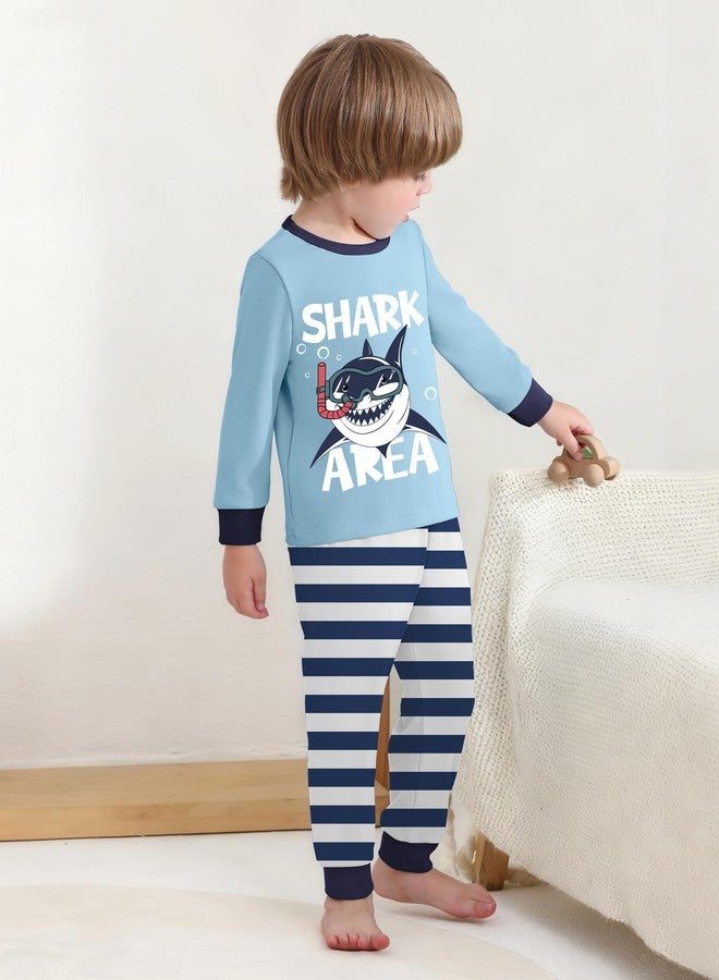 Mikrdoo Pajamas Set 2 Piece Long Sleeve Tops & Pants Cute Jammies, Blue Striped Shark, 4T - Image 3