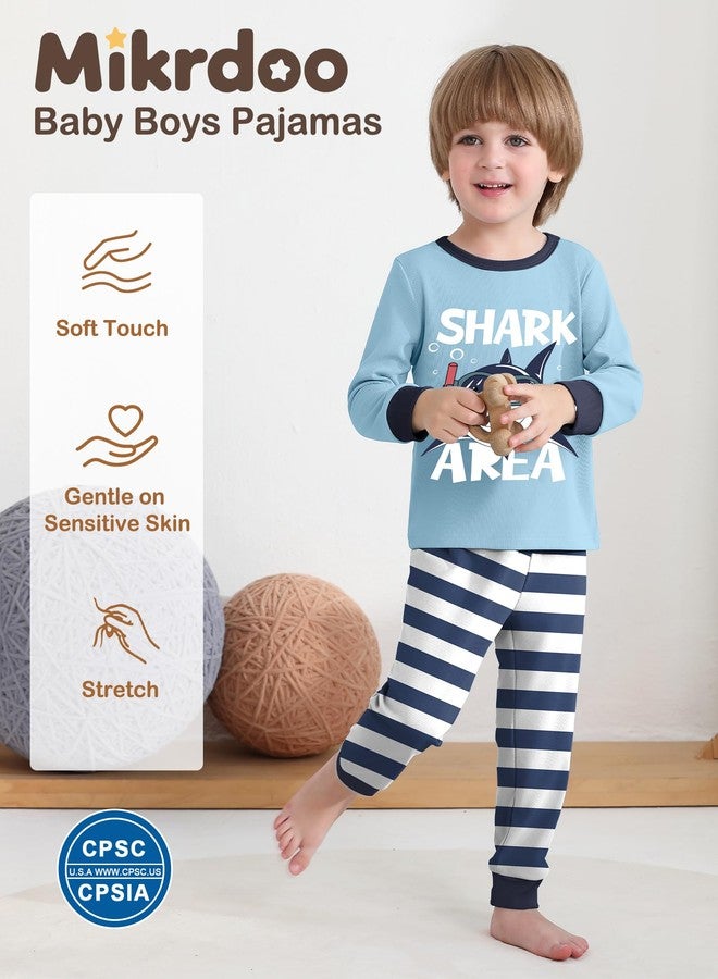 Mikrdoo Pajamas Set 2 Piece Long Sleeve Tops & Pants Cute Jammies, Blue Striped Shark, 4T - Image 4