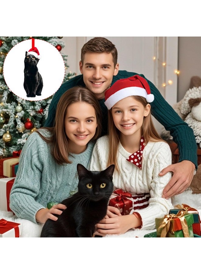SICOHOME Black Cat Christmas Ornament - Acrylic Realistic Black Cat Ornaments for Christmas Tree Pet Christmas Ornament Black Cat Gifts for Women (2D) - Image 2