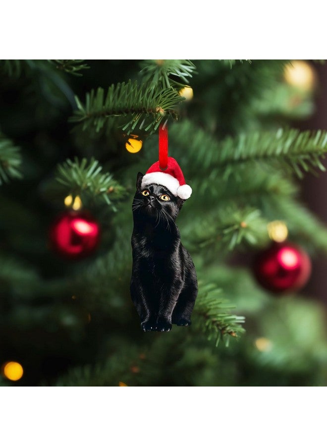 SICOHOME Black Cat Christmas Ornament - Acrylic Realistic Black Cat Ornaments for Christmas Tree Pet Christmas Ornament Black Cat Gifts for Women (2D) - Image 3