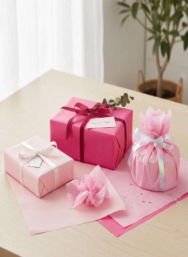 SUNCOLOR Pink Tissue Paper Set, 36 Sheets Glitter and Solid Pink Gift Wrapping Paper, 20 x 20 Inch, 3 Assorted Shades for Crafts, Parties, Wedding Decorations - Image 4