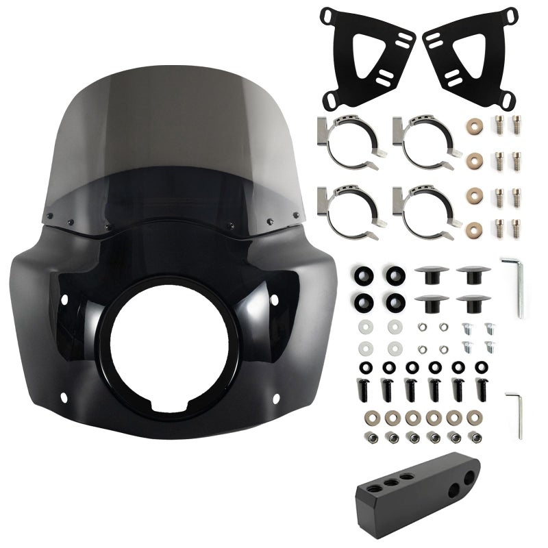 FATECIM 575 Headlight Fairing with 11 Smoke Windshield  4858mm Mounting Kit For 2006  2017 Harley Dyna Super Glide FXD FXDC Softail Low Rider FXDL FXDLS Street Bob FXDB
