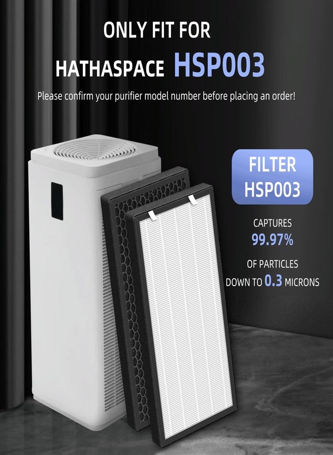 Pulluty فلتر Pulluty HSP003 بديل لفلتر HEPA الحقيقي لأجهزة تنقية الهواء Hathaspace، فلتر HSP003، 3 في 1 H13 HEPA حقيقي مع فلتر كربون نشط مسبق، عبوة من قطعتين - Image 3