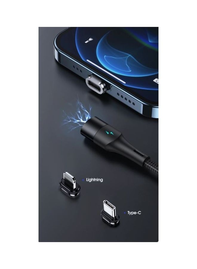 NIBEMINENT 2 IN 1 Type-C To Lightning 20W+Type-C 60W PD Fast Magnetic Design Charge Data Cable Black - Image 4