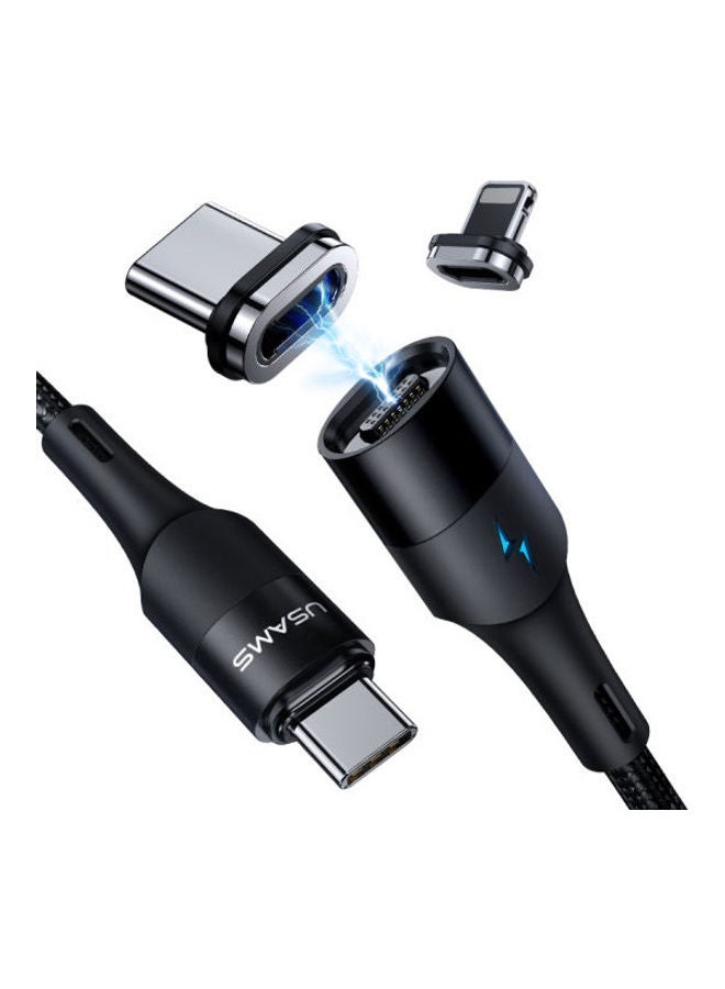 NIBEMINENT 2 IN 1 Type-C To Lightning 20W+Type-C 60W PD Fast Magnetic Design Charge Data Cable Black - Image 2