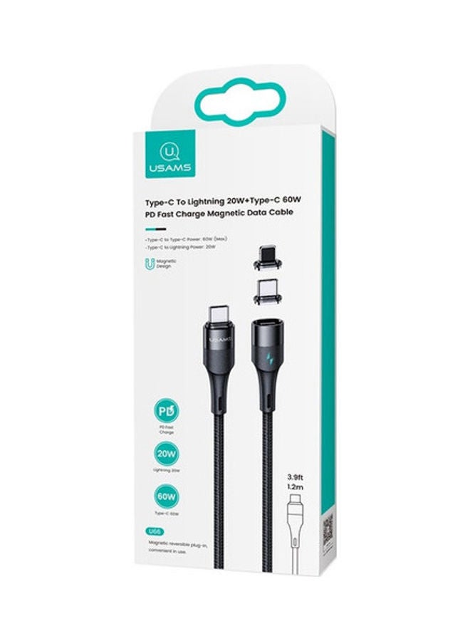 NIBEMINENT 2 IN 1 Type-C To Lightning 20W+Type-C 60W PD Fast Magnetic Design Charge Data Cable Black - Image 5