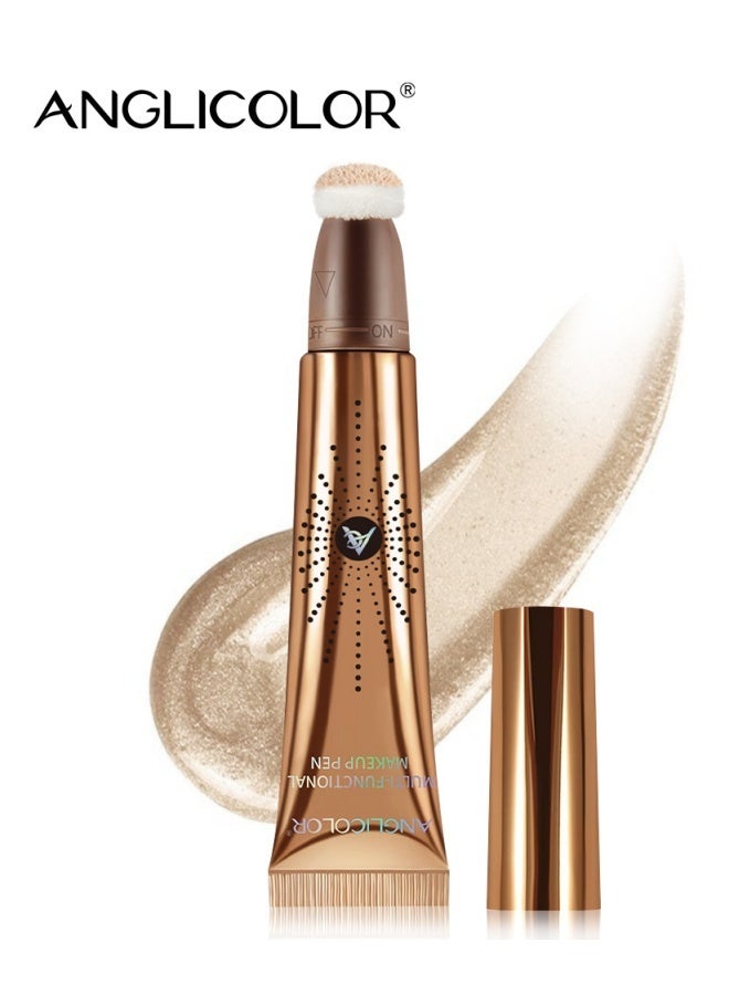 انجلي كولور قلم تحديد وتحديد الوجه من أنجليكولور، أحمر خدود سائل ندي، قلم تفتيح وتحديد منطقة تحت العين مع أداة تطبيق مبطنة، مكياج يدوم طويلاً (#01 سبوت لايت) - Image 1