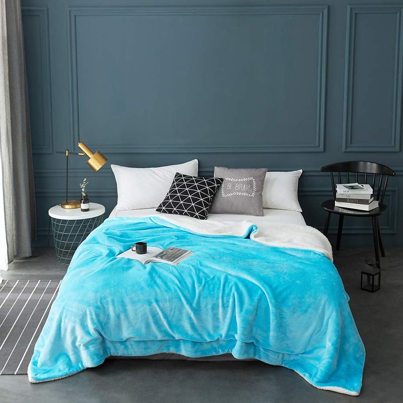 LBRO2M LBRO2M Sherpa Fleece Bed Blanket Queen Size Super Soft Fuzzy Plush Warm Cozy Fluffy Microfiber Couch Throw Velvet Double Reversible Luxurious Blankets (90x90 Teal)  - Image 2