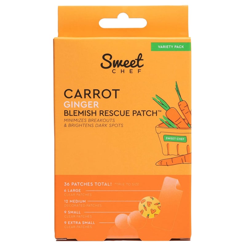 Sweet Chef Carrot Ginger Rescue Blemish Patches  Hydrocolloid Bandages Spot Treatment  4 Different Shape and Size Pimple Patches with Resurfacing Carrot  Brightening Ginger 36 Patches
