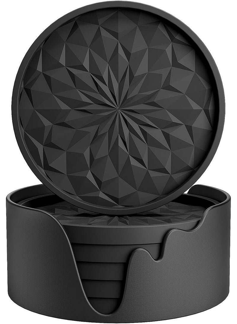 HOMESTAR Set of 6 Silicone Drink Coasters with Holder - Non-Slip Table Protectors for Wood, Marble & Glass Tables, Dishwasher Safe for Easy Cleaning - Image 1