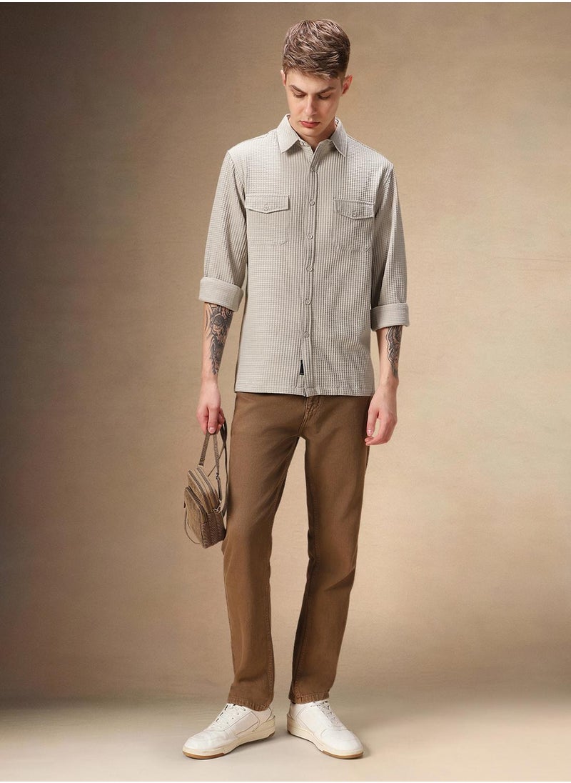 Dennis Lingo Men's Beige Cotton Blend Textured Shirt  - Image 5