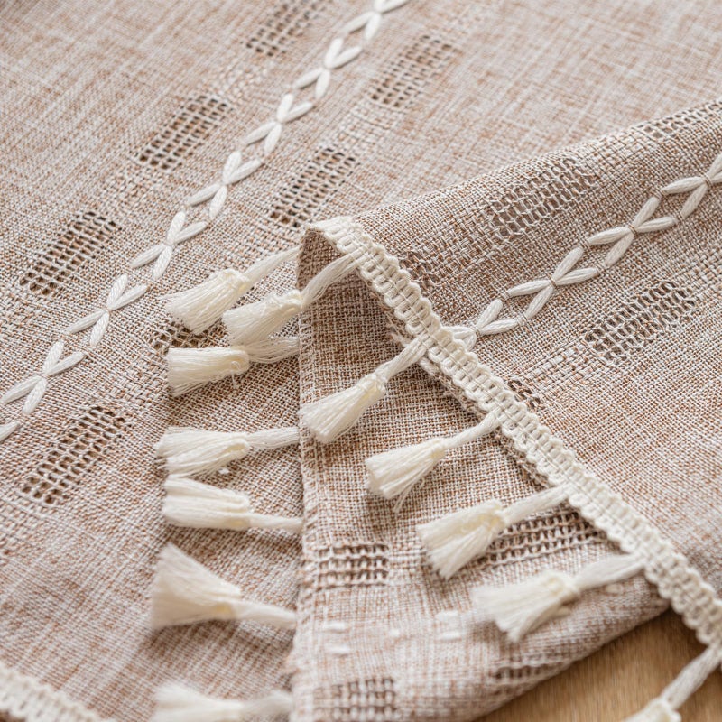 Deeprove Boho Valance Kitchen Short Curtain with Tassel, Textured Striped Drape Tier Embroidered Shabby Chic Linen Coffee Window Treatment for Cafe Closet, W52 x L18 inch Rod Pocket 1 Panel Natural - Image 4