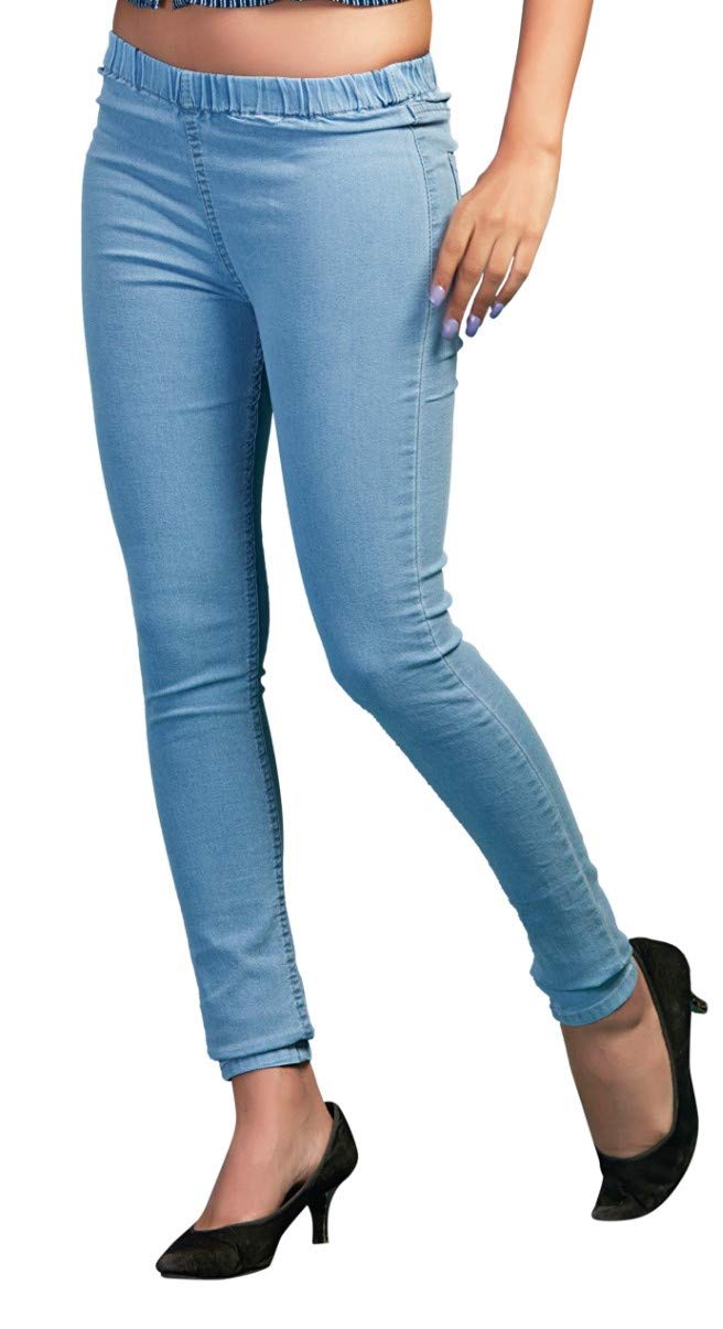 ADBUCKS Women's Denim Slim Fit with Elasticated Waistband Jeggings ( Icy Blue, 30 ) - Image 1