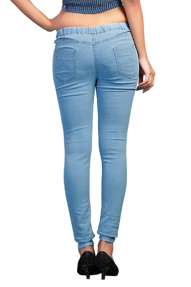 ADBUCKS Women's Denim Slim Fit with Elasticated Waistband Jeggings ( Icy Blue, 30 ) - Image 4
