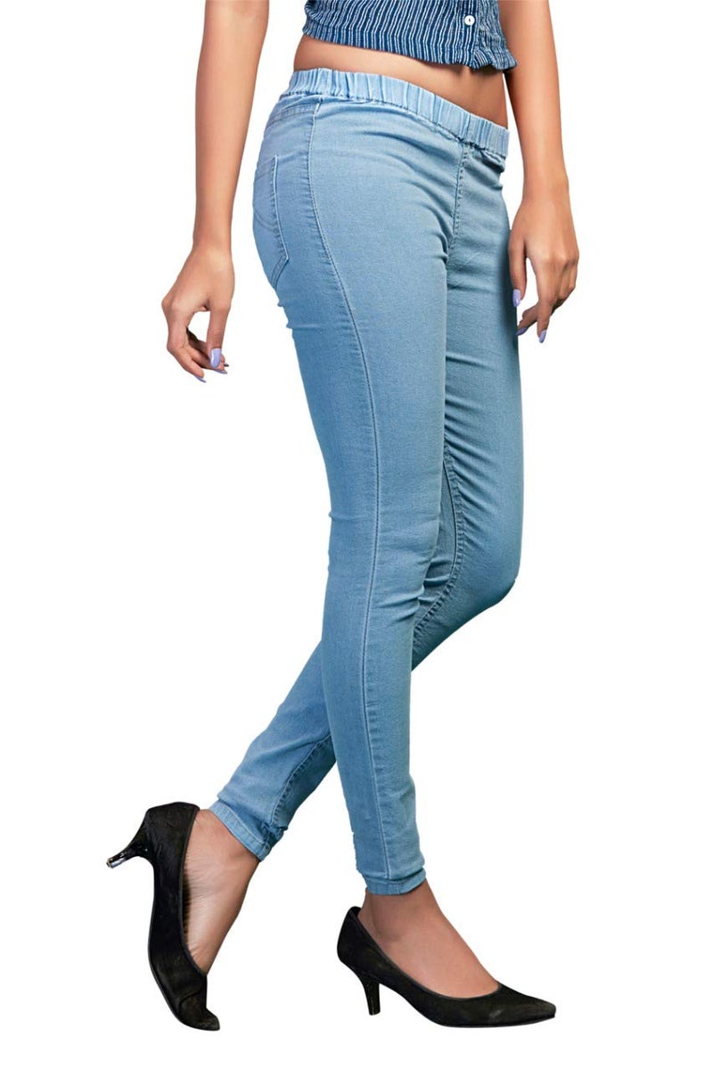 ADBUCKS Women's Denim Slim Fit with Elasticated Waistband Jeggings ( Icy Blue, 30 ) - Image 3