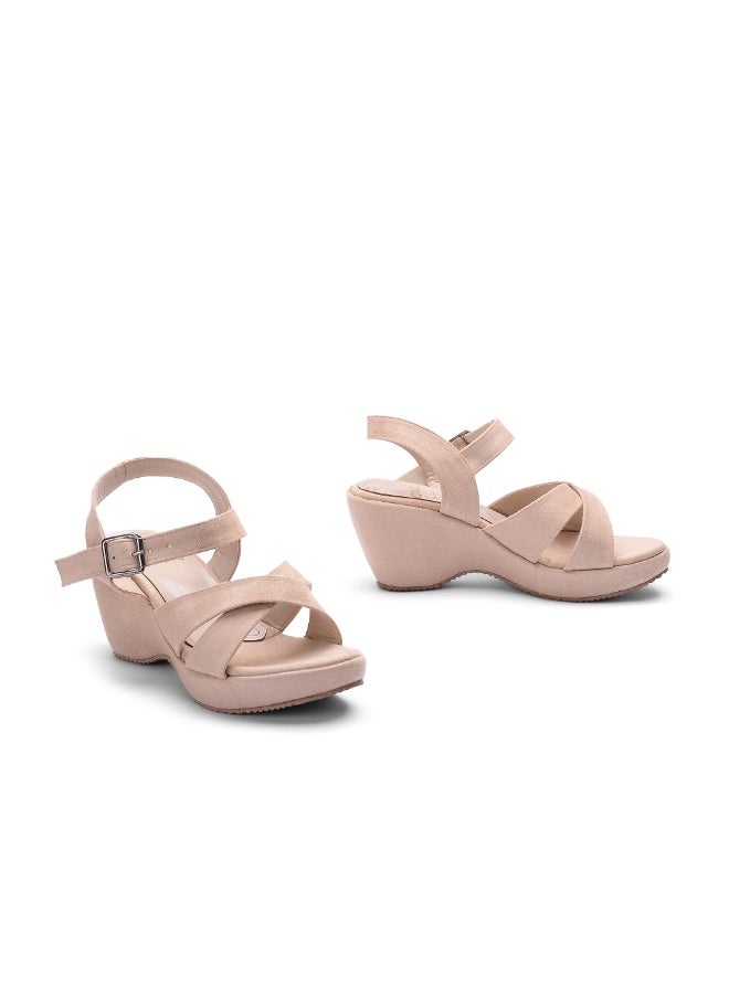 Elegant Suede Wedge Sandal W-7-BEIGE