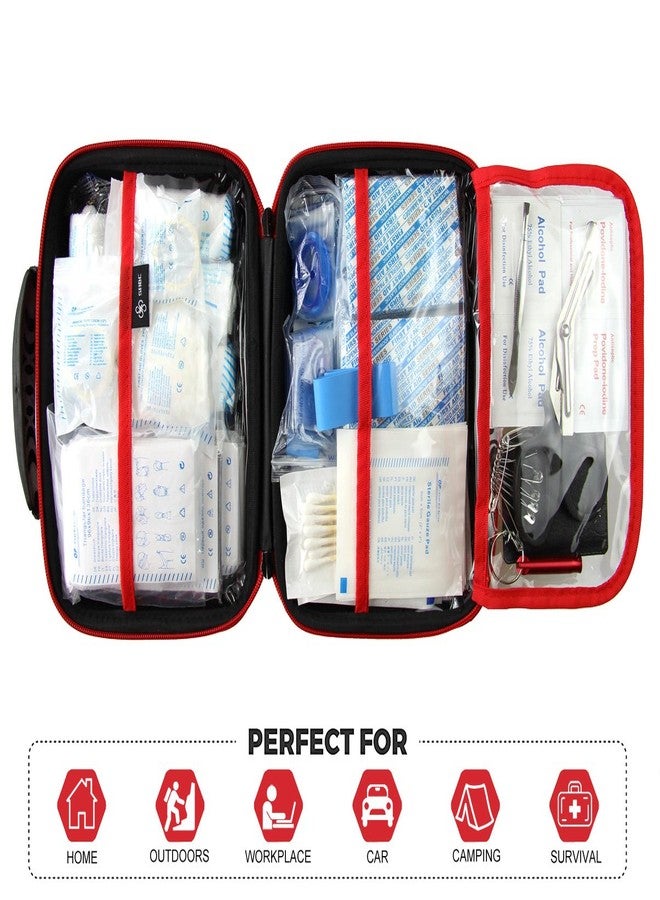 SHBC Compact First Aid Kit (228pcs) Designed for Family Emergency Care. Waterproof EVA Case and Bag is Ideal for The Car, Home, Boat, School, Camping, Hiking, Office, Sports. Protect Your Loved Ones. Red - Image 3