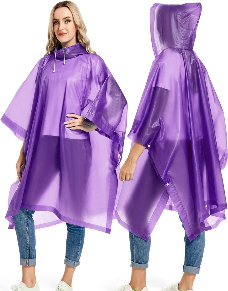 HACER Eva Poncho Raincoat Transparent Hooded Water Resistant Rain Jacket with Sleeves, Standard Length Free Size for Women's Men Camping Rainy Season Travel - Purple - Image 2