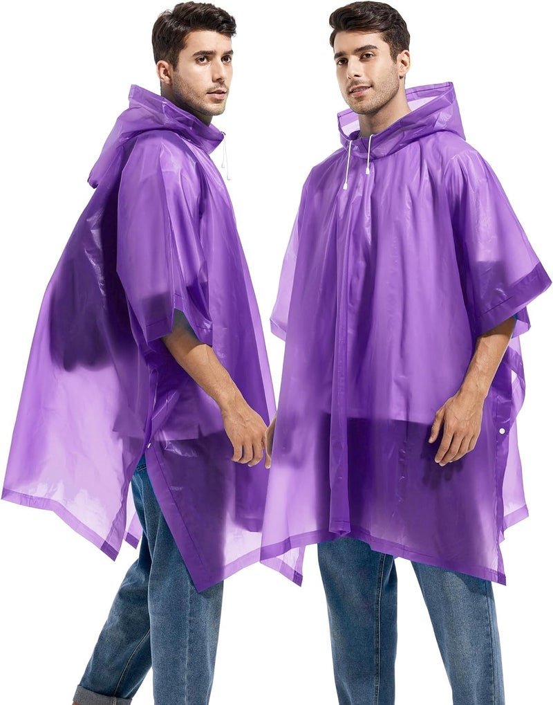 HACER Eva Poncho Raincoat Transparent Hooded Water Resistant Rain Jacket with Sleeves, Standard Length Free Size for Women's Men Camping Rainy Season Travel - Purple - Image 4