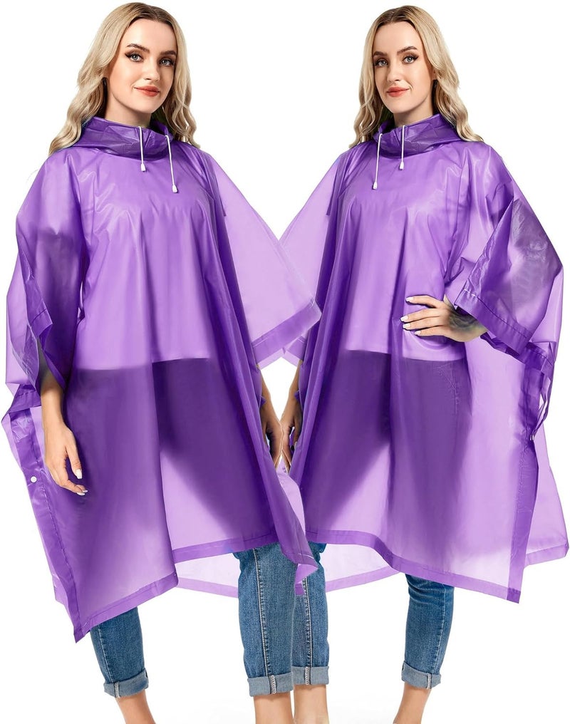 HACER Eva Poncho Raincoat Transparent Hooded Water Resistant Rain Jacket with Sleeves, Standard Length Free Size for Women's Men Camping Rainy Season Travel - Purple - Image 5