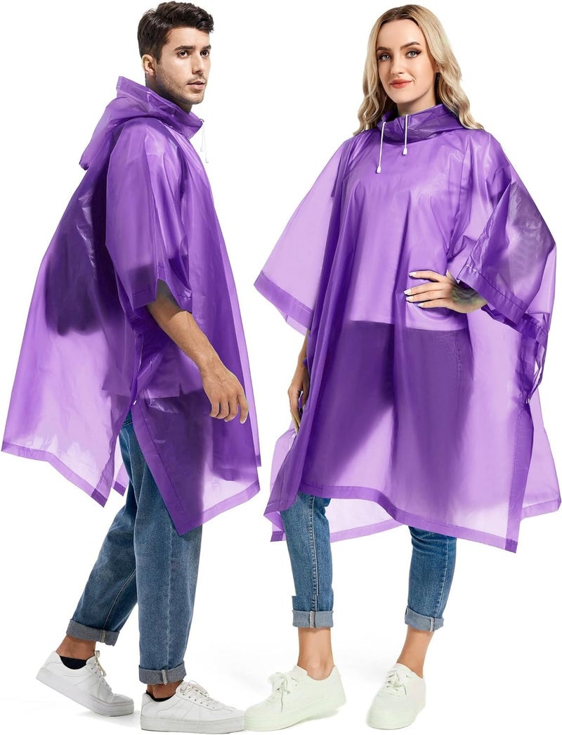 HACER Eva Poncho Raincoat Transparent Hooded Water Resistant Rain Jacket with Sleeves, Standard Length Free Size for Women's Men Camping Rainy Season Travel - Purple - Image 3