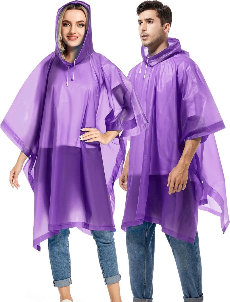 HACER Eva Poncho Raincoat Transparent Hooded Water Resistant Rain Jacket with Sleeves, Standard Length Free Size for Women's Men Camping Rainy Season Travel - Purple - Image 1