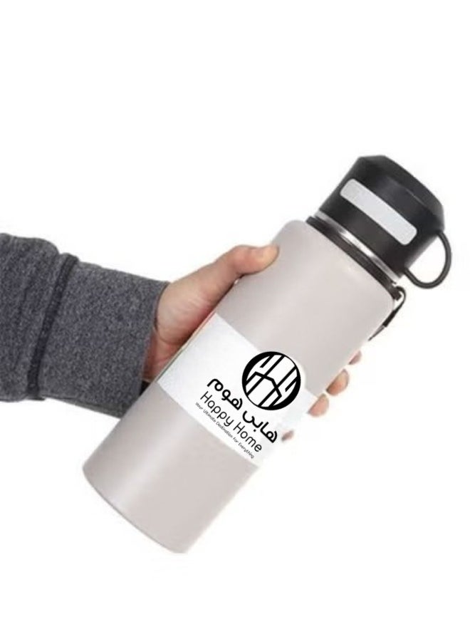 Happy Home - Stainless Steel Thermos Flask with Tea Infuser and Mug to Keep Hot Drinks for 12 Hours and Cold Drinks for 6 Hours 800ml with Brush - Grey - Image 1