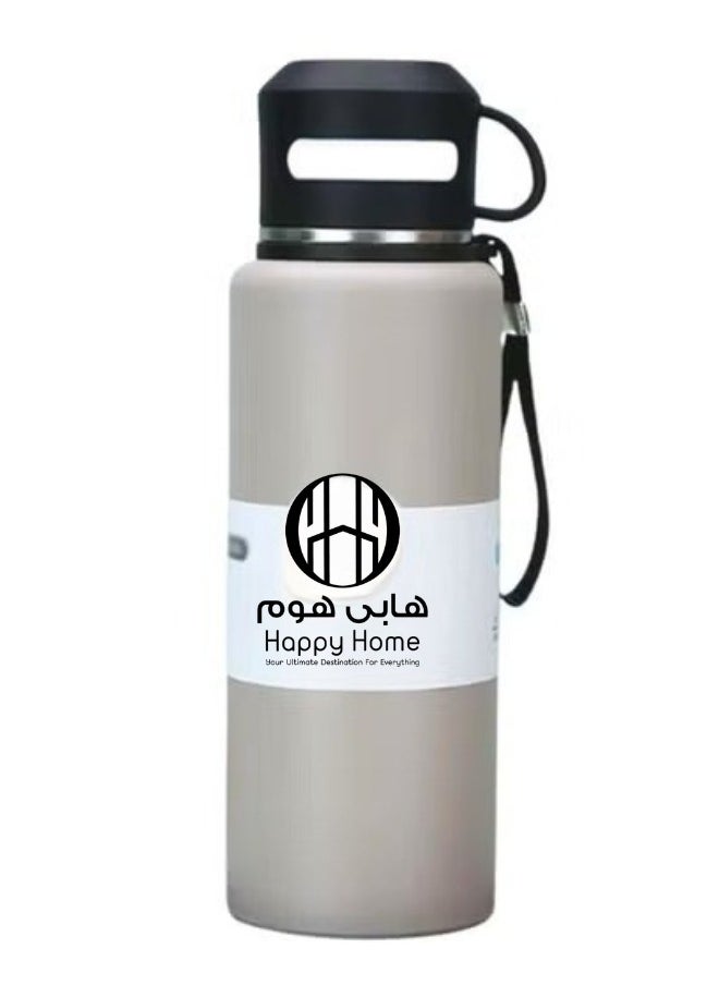 Happy Home - Stainless Steel Thermos Flask with Tea Infuser and Mug to Keep Hot Drinks for 12 Hours and Cold Drinks for 6 Hours 800ml with Brush - Grey - Image 1