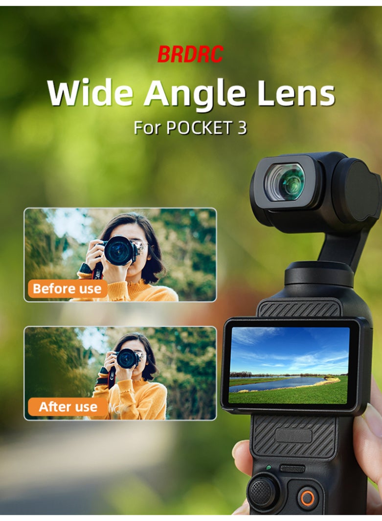 BRDRC Wide-Angle Lens for DJI OSMO POCKET 3, Optical Glass, Magnetic Mount, 5.7g Lightweight Aluminum Frame, External Expansion Filter Accessory for Broader Field of View – Portable & Easy to Install - Image 2