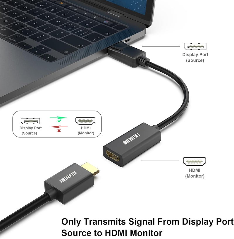 Benfei DisplayPort to HDMI Adapter, 10 Pack Gold Plated DisplayPort/DP from Computer/Laptop to HDMI from Monitor/TV/Projector Converter (Not Bi-Directional, Not Compact with USB Port) - Image 2