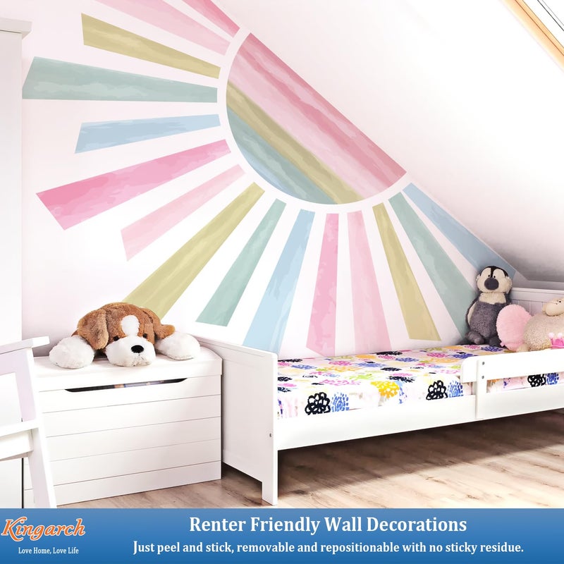 Kingarch Large Boho Half Sun Wall Decals, Sunshine Peel and Stick Fabric Nursery Wall Decor, Removable Home Room Decor Murals Stickers for Kids Girls Toddler Bedroom Living Room Playroom - Image 4