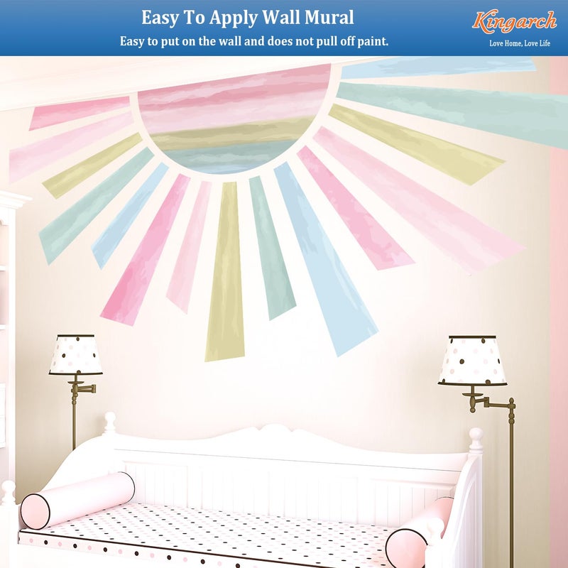 Kingarch Large Boho Half Sun Wall Decals, Sunshine Peel and Stick Fabric Nursery Wall Decor, Removable Home Room Decor Murals Stickers for Kids Girls Toddler Bedroom Living Room Playroom - Image 5