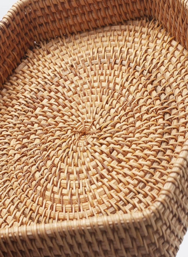 DECRAFTS صينية تقديم سداسية الشكل من الخيزران لطاولة القهوة، صواني سلة منسوجة مزخرفة للعثماني، طبيعية (8.7 بوصة × 1.8 بوصة) - Image 5