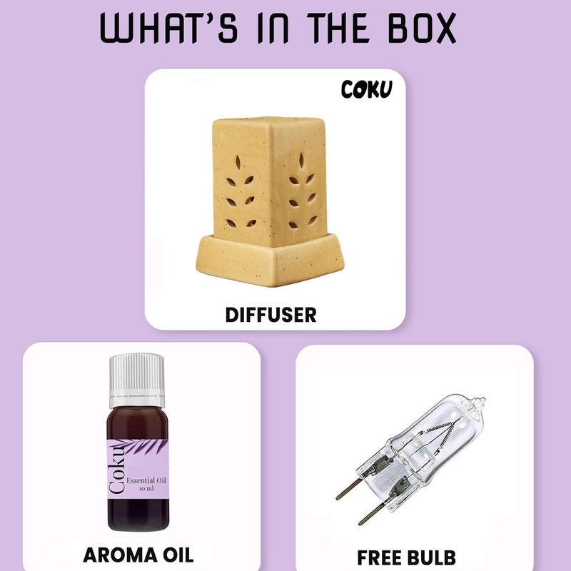 coku Coku Square Pillar Ceramic Aroma Burner Electic Essential Oil Warmer Lamp Aromatherapy Diffuser for Home Oil Burners with 10 ml Fragrance Oil Combo with Lemon Grass Fragrance  - Image 5
