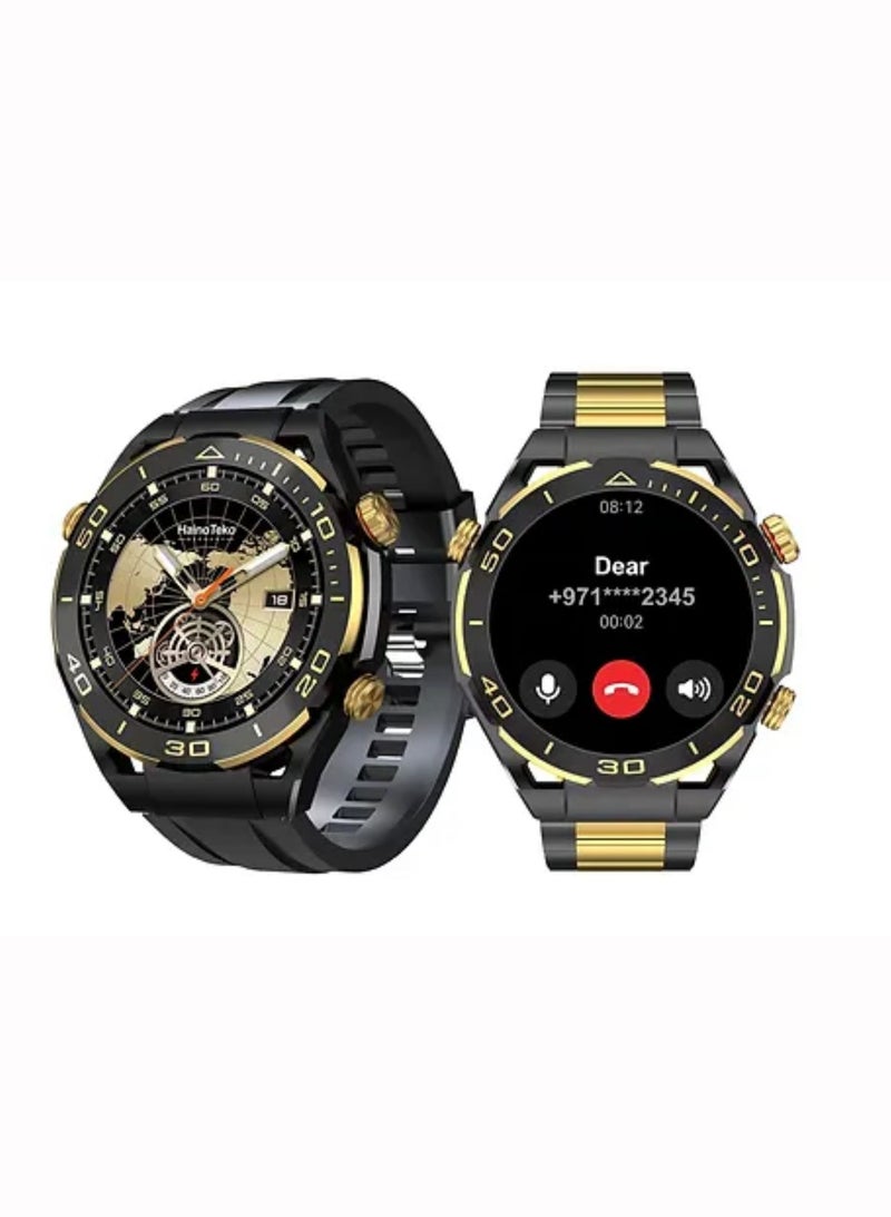 Haino Teko RW42 Round Shape Smart Watch with Large AMOLED Display, 2 Pairs of Straps, and Wireless Charger for Men & Boys – Stylish and Functional Smartwatch for Fitness and Daily Use-Black - Image 1