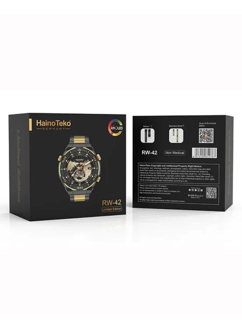 Haino Teko RW42 Round Shape Smart Watch with Large AMOLED Display, 2 Pairs of Straps, and Wireless Charger for Men & Boys – Stylish and Functional Smartwatch for Fitness and Daily Use-Black - Image 2