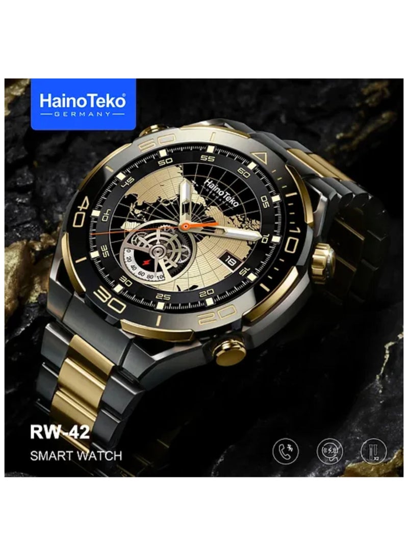 Haino Teko RW42 Round Shape Smart Watch with Large AMOLED Display, 2 Pairs of Straps, and Wireless Charger for Men & Boys – Stylish and Functional Smartwatch for Fitness and Daily Use-Black - Image 3