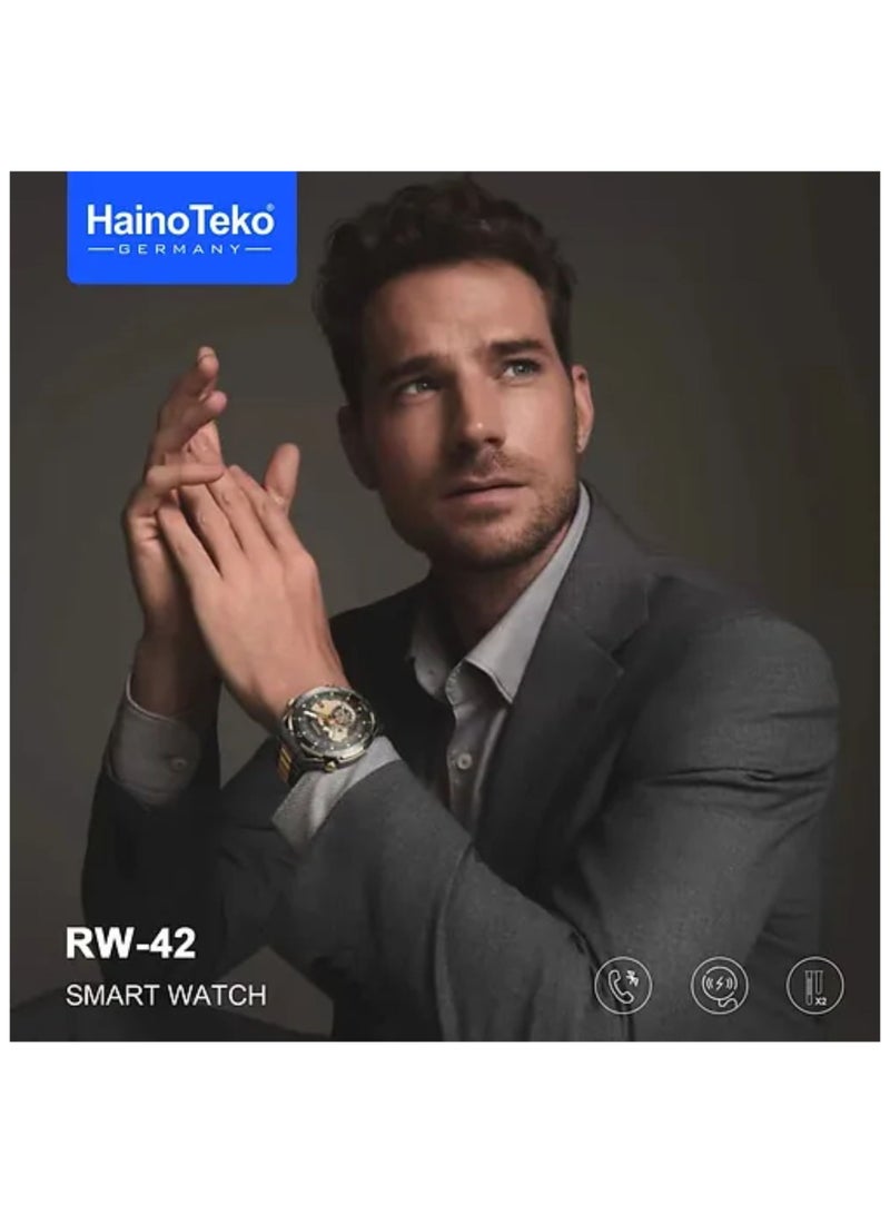 Haino Teko RW42 Round Shape Smart Watch with Large AMOLED Display, 2 Pairs of Straps, and Wireless Charger for Men & Boys – Stylish and Functional Smartwatch for Fitness and Daily Use-Black - Image 4