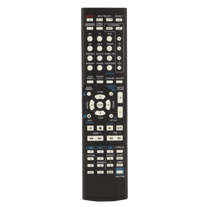جهاز تحكم عن بعد لجهاز استقبال الصوت والصورة متوافق مع بايونير VSX 423 K AXD7517 AXD7621 AXD7536 AXD7501 - بديل مثالي لجهاز التحكم عن بعد لجهاز استقبال الصوت والصورة - جهاز تحكم عن بعد مدمج مصنوع من مادة ABS لأنظمة الصوت المنزلية - Image 1