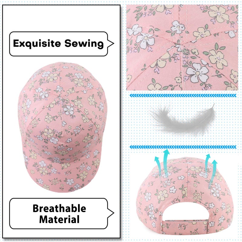 Peecabe Plain Toddler Baseball Hat Unisex Cotton Kids Trucker Hat Adjustable Baby Boys Sun Caps Girls Baseball Cap 1-5Y (52cm(2-4Y), Pink Mix Flower) - Image 5