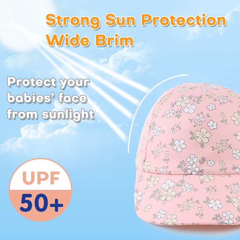 Peecabe Plain Toddler Baseball Hat Unisex Cotton Kids Trucker Hat Adjustable Baby Boys Sun Caps Girls Baseball Cap 1-5Y (52cm(2-4Y), Pink Mix Flower) - Image 3